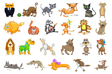 Image showing Vector set of cats and dogs illustrations.