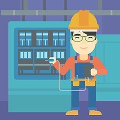 Image showing Electrician with electrical equipment.