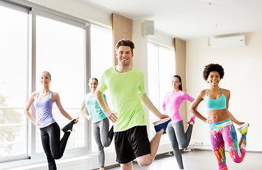 Image showing group of smiling people exercising in gym