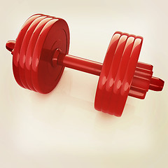 Image showing Colorful dumbbells on a white background. 3D illustration. Vinta