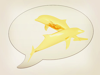 Image showing messenger window icon and golden dolphins . 3D illustration. Vin