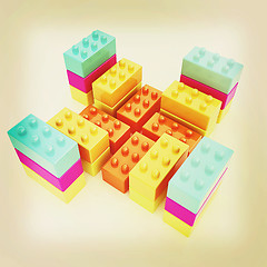 Image showing Building blocks on white . 3D illustration. Vintage style.