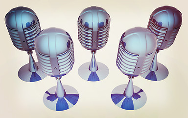 Image showing 3d rendering of a microphones. 3D illustration. Vintage style.