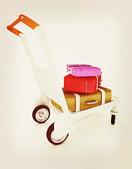 Image showing Trolley for luggage at the airport and luggage. 3D illustration.