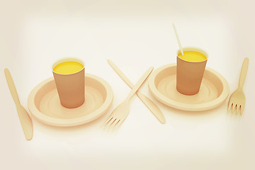 Image showing Orange juice in a fast food dishes. 3D illustration. Vintage sty