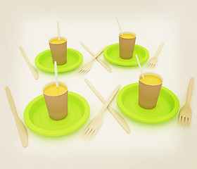 Image showing Orange juice in a fast food dishes. 3D illustration. Vintage sty