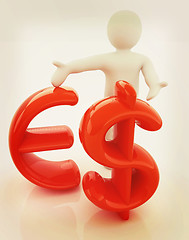Image showing 3d people - man, person presenting - dollar and euro sign. 3D il