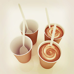 Image showing Coffe in fast-food disposable tableware. 3D illustration. Vintag