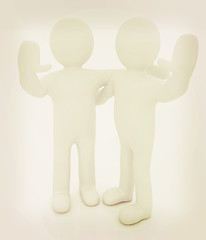 Image showing Friends standing next to an embrace and raised one\'s hand for gr