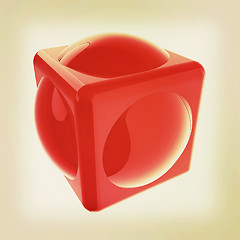 Image showing Sphere in a cube 3d design element. 3D illustration. Vintage sty