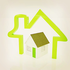 Image showing 3d green house and icon house on white background . 3D illustrat