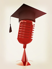 Image showing New 3d concept of education with microphone and graduation hat. 