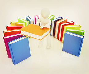 Image showing 3d white man with and books . 3D illustration. Vintage style.