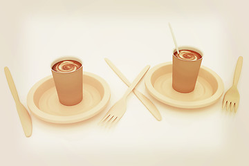 Image showing Coffe in fast-food disposable tableware. 3D illustration. Vintag