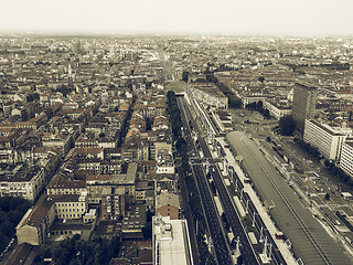 Image showing Aerial view of Turin vintage desaturated