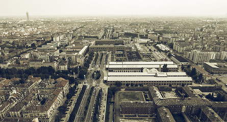 Image showing Aerial view of Turin vintage desaturated