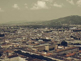 Image showing Aerial view of Turin vintage desaturated