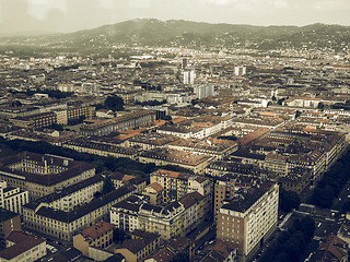 Image showing Aerial view of Turin vintage desaturated