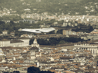 Image showing Aerial view of Turin vintage desaturated