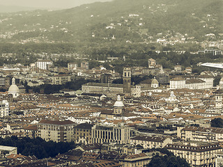 Image showing Aerial view of Turin vintage desaturated