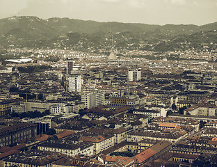 Image showing Aerial view of Turin vintage desaturated