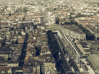 Image showing Aerial view of Turin vintage desaturated