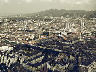 Image showing Aerial view of Turin vintage desaturated