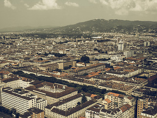 Image showing Aerial view of Turin vintage desaturated