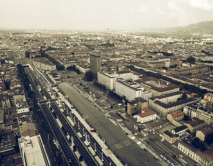 Image showing Aerial view of Turin vintage desaturated