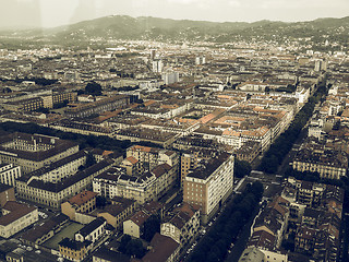 Image showing Aerial view of Turin vintage desaturated