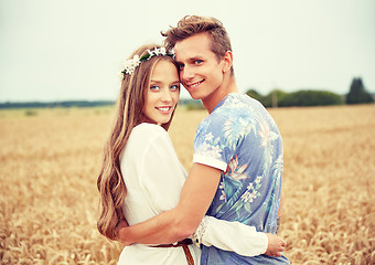 Image showing happy smiling young hippie couple outdoors