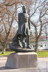 Image showing Taman, Russia - March 8, 2016: Close-up of Mikhail Lermontov monument in the city center of Taman