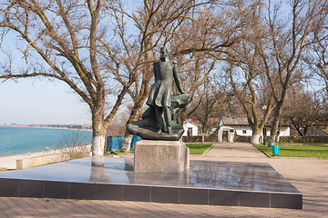 Image showing Taman, Russia - March 8, 2016: Mikhail Lermontov Monument in Taman, located on the shore of the Azov Sea in the house-museum in honor of the visit of Lermontov in Taman