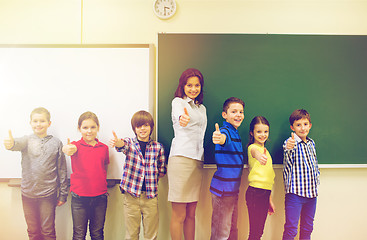 Image showing group of school kids and teacher showing thumbs up