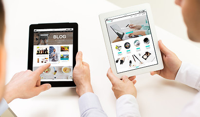 Image showing close up of businessman hands with tablet pc