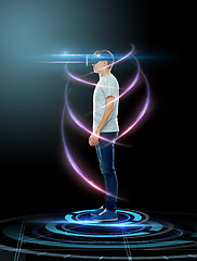 Image showing happy man in virtual reality headset or 3d glasses