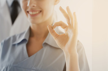 Image showing close up of doctor or nurse showing ok sign