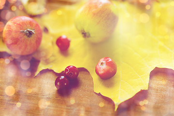 Image showing close up of autumn leaves, fruits and berries