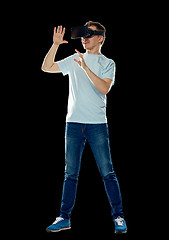 Image showing happy man in virtual reality headset or 3d glasses