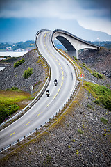 Image showing Atlantic Ocean Road Two bikers on motorcycles.