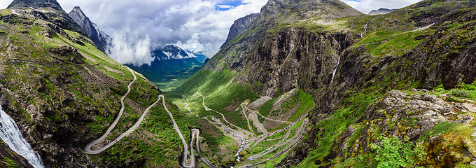 Image showing Troll\'s Path Trollstigen or Trollstigveien winding mountain road