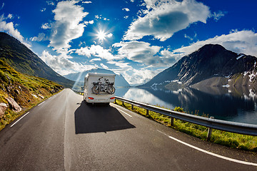 Image showing Caravan car travels on the highway.