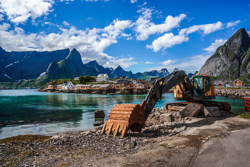 Image showing Excavator, bulldozer repair work on the road. Norway