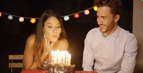 Image showing Pretty young woman celebrating her birthday