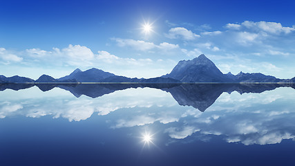 Image showing mountains reflecting in the clear water