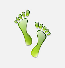 Image showing Water green human foot print  isolated on white background