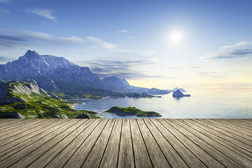 Image showing a wooden jetty with a beautiful scenery