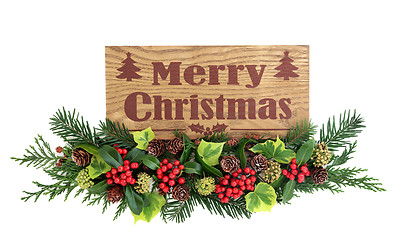 Image showing Merry Christmas Sign and Flora Decoration