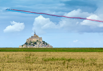 Image showing Festive Mont Saint Michel Monastery