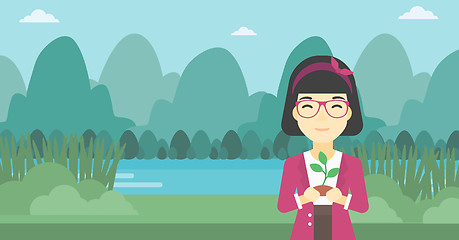 Image showing Woman holding plant vector illustration.